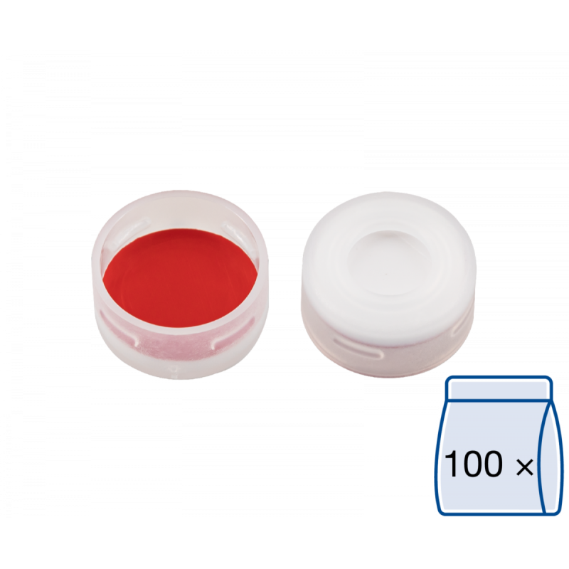 N 11 PE snap ring cap, transparent, center hole Silicone white/PTFE red Hardness: 45° shore A Thickness: 1.0 mm pack of 100