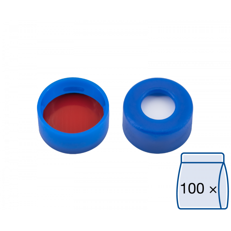 N 11 PE snap ring cap, blue, center hole Silicone white/PTFE red Hardness: 45° shore A Thickness: 1.0 mm pack of 100