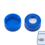 N 11 PE snap ring cap, blue, center hole Silicone white/PTFE blue, cross-slit Hardness: 55° shore A Thickness: 1.0 mm pack of 100