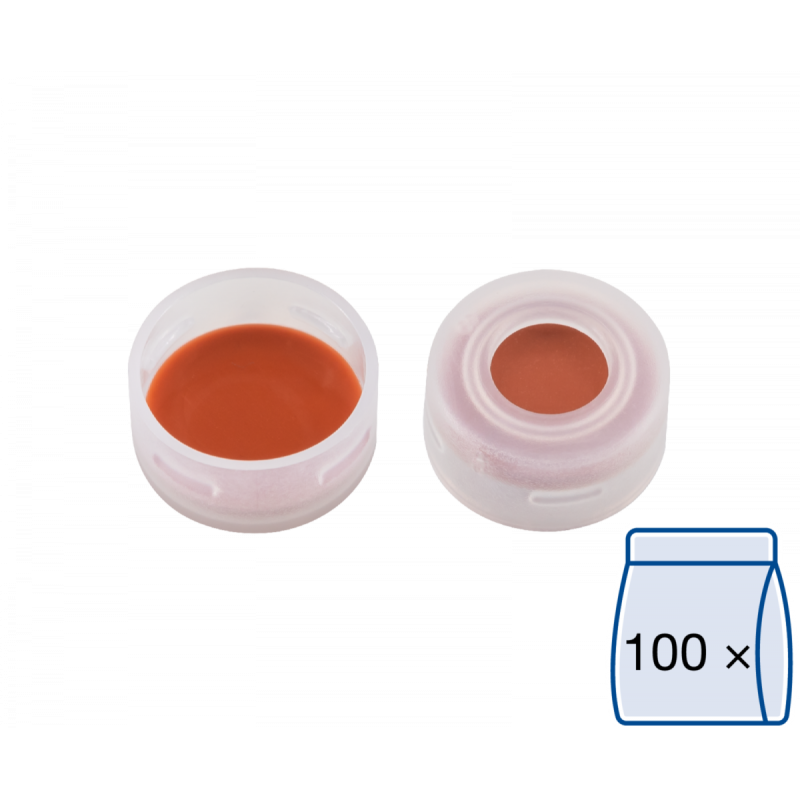 N 11 PE snap ring cap, transparent, center hole Red Rubber/FEP colorless Hardness: 45° shore A Thickness: 1.0 mm pack of 100
