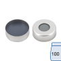 N 20 Aluminium crimp cap, silver, center hole Butyl light gray/PTFE dark gray Hardness: 50° shore A Thickness: 3 mm pack of 100
