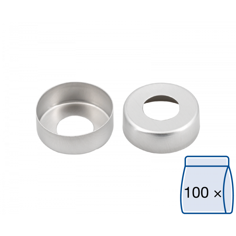 N 20 Aluminium crimp cap, silver, center hole pack of 100