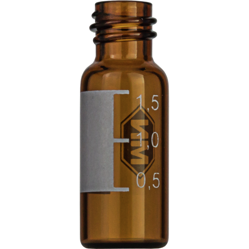 1.5 mL Screw Neck Vial N 8 outer diameter: 11.6 mm, outer height: 32 mm amber, flat bottom, small opening, label + scale pack of 100
