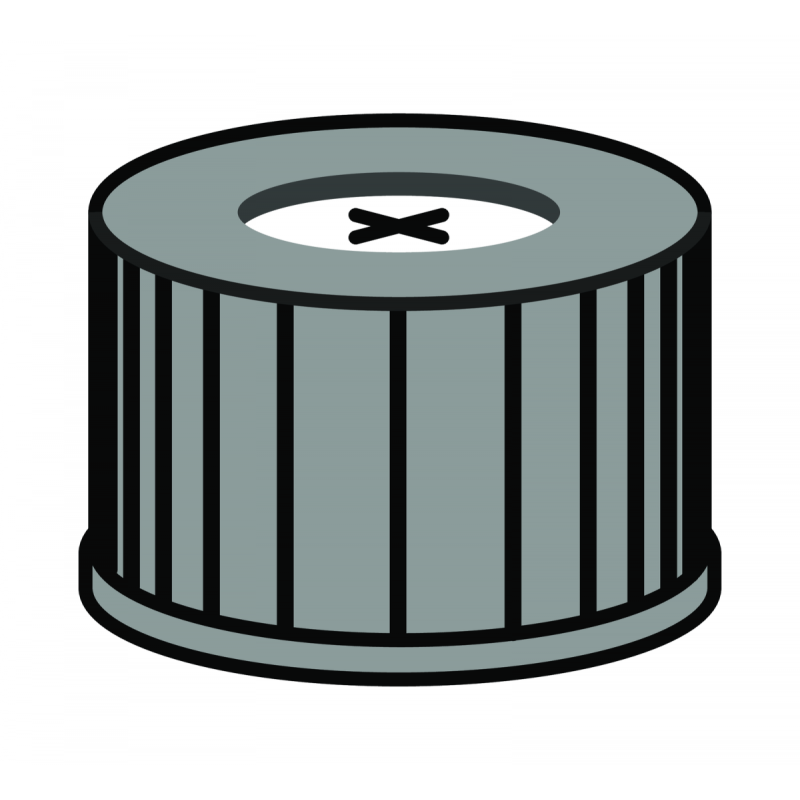 N 13 PP screw cap, black, center hole Silicone white/PTFE blue, cross-slit Hardness: 45° shore A Thickness: 1.5 mm pack of 100
