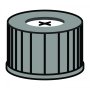 N 13 PP screw cap, black, center hole Silicone white/PTFE blue, cross-slit Hardness: 45° shore A Thickness: 1.5 mm pack of 100