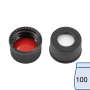 N 13 PP screw cap, black, center hole Silicone white/PTFE red Hardness: 45° shore A Thickness: 1.3 mm pack of 100