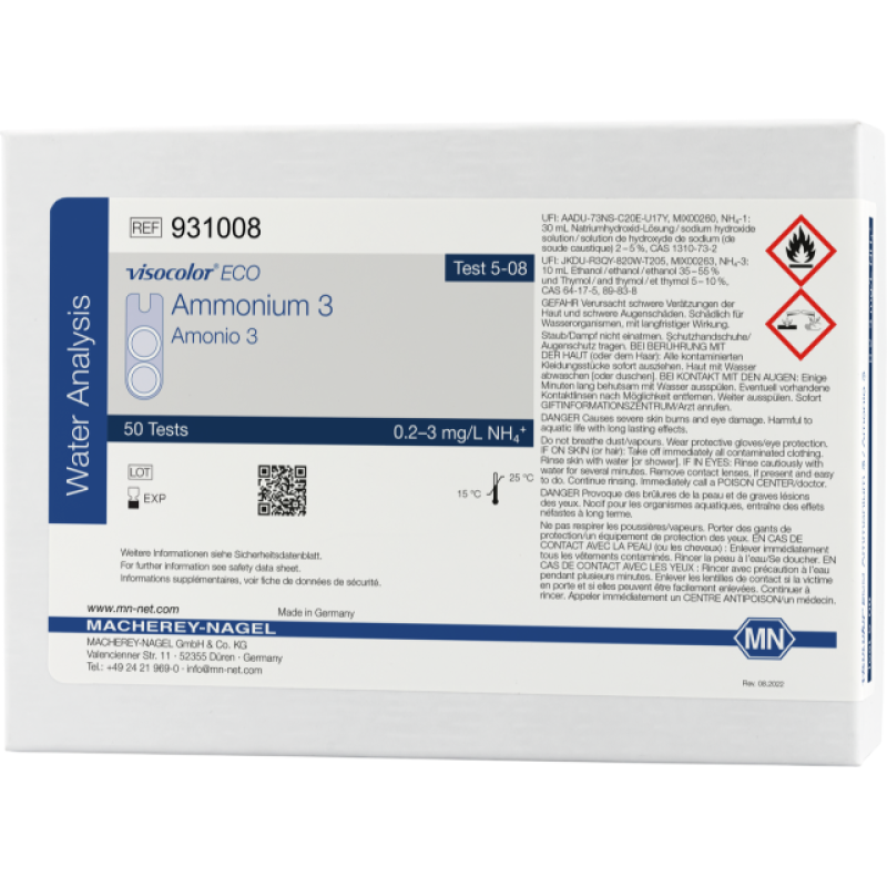 VISOCOLOR ECO Ammonium 3 colorimetric test kit measuring range: 0.2-3 mg/L NH4+ sufficient for 50 determinations