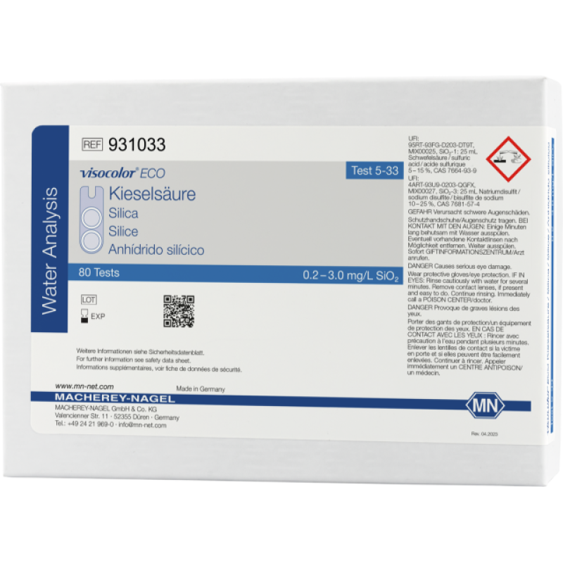 VISOCOLOR ECO Silica colorimetric test kit measuring range: 0.2-3.0 mg/L SiO2 sufficient for 80 determinations