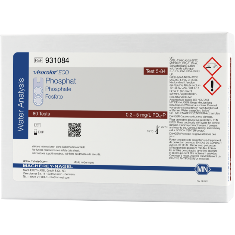 VISOCOLOR ECO Phosphate colorimetric test kit measuring range: 0.2-5 mg/L P sufficient for 80 determinations