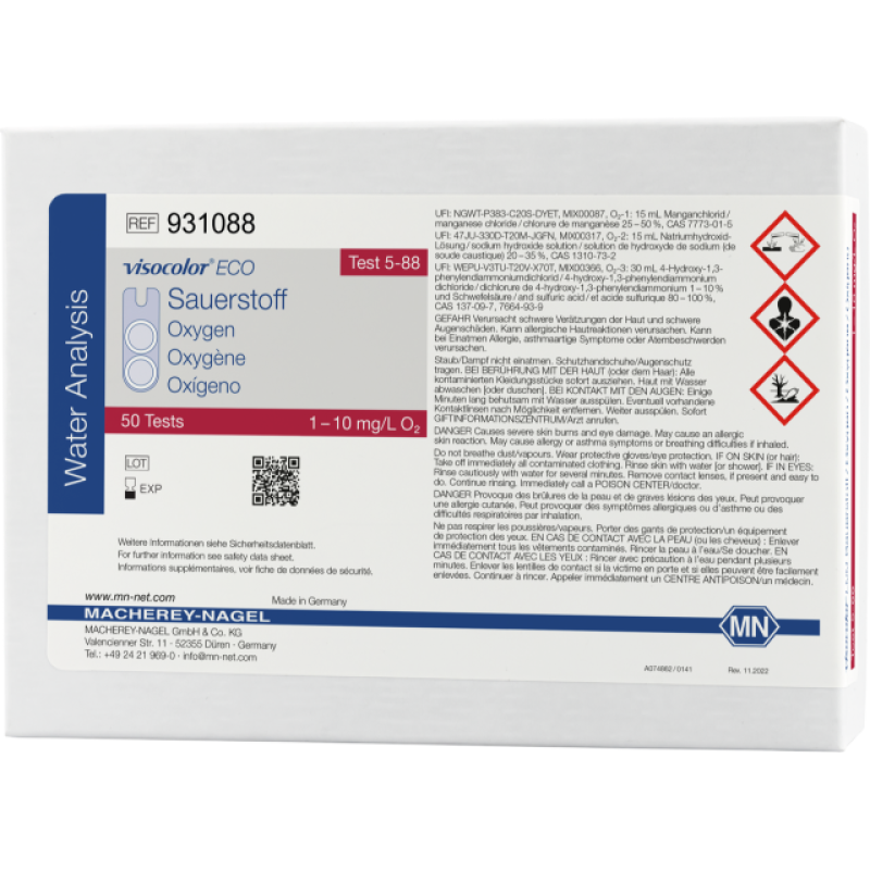 VISOCOLOR ECO Oxygen colorimetric test kit measuring range: 1-10 mg/L O2 sufficient for 50 determinations
