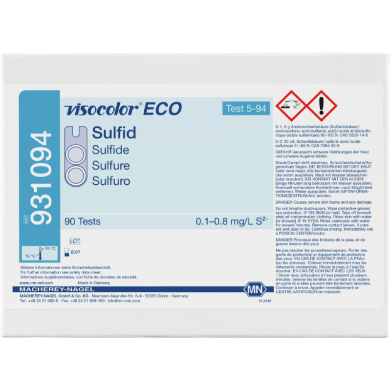 VISOCOLOR ECO Sulfide colorimetric test kit measuring range: 0.1-0.8 mg/L S2- sufficient for 90 determinations
