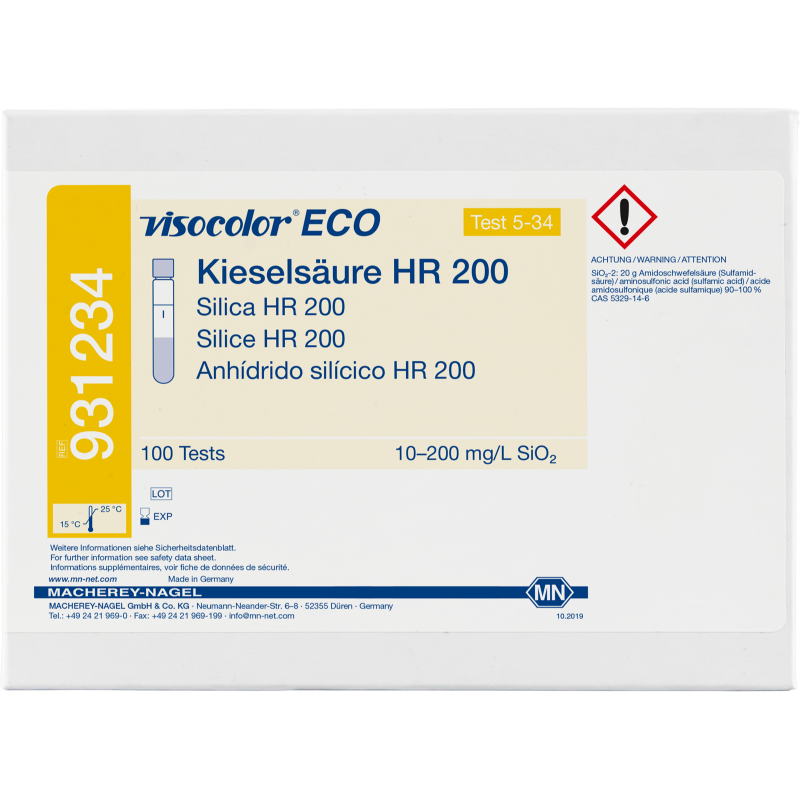 VISOCOLOR ECO Silica HR 200 reagent set for photometric determination measuring range: 10-200 mg/L SiO2 sufficient for 100 determinations