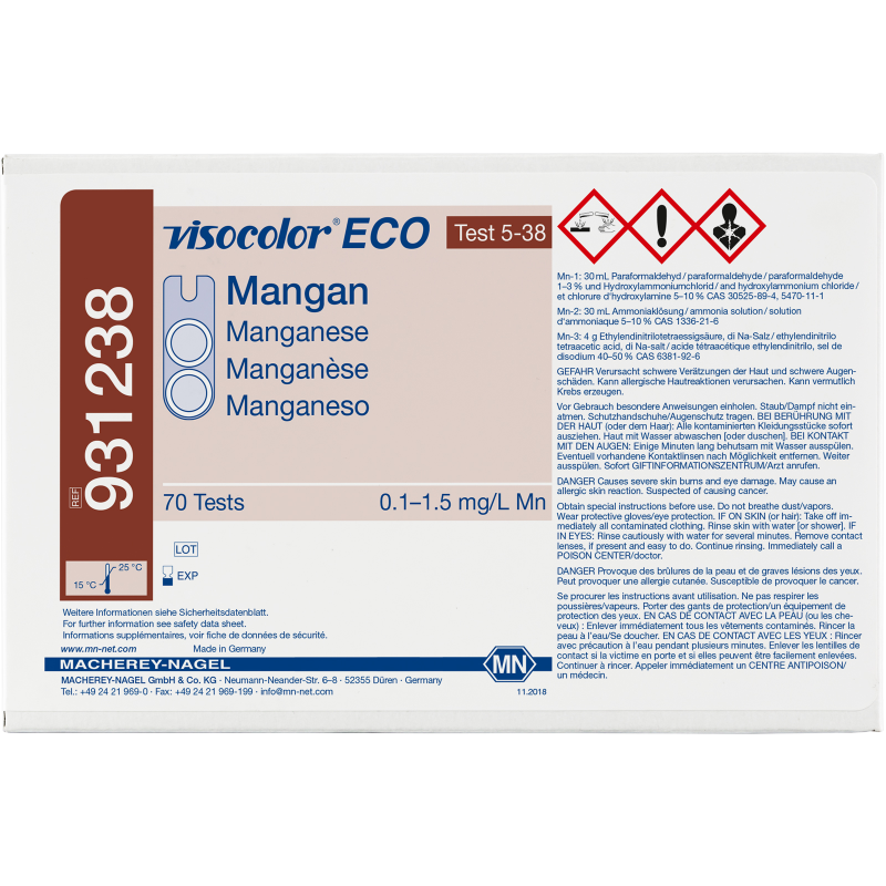 VISOCOLOR ECO Manganese colorimetric test kit - refill pack - measuring range: 0.1-1.5 mg/L Mn sufficient for 70 determinations