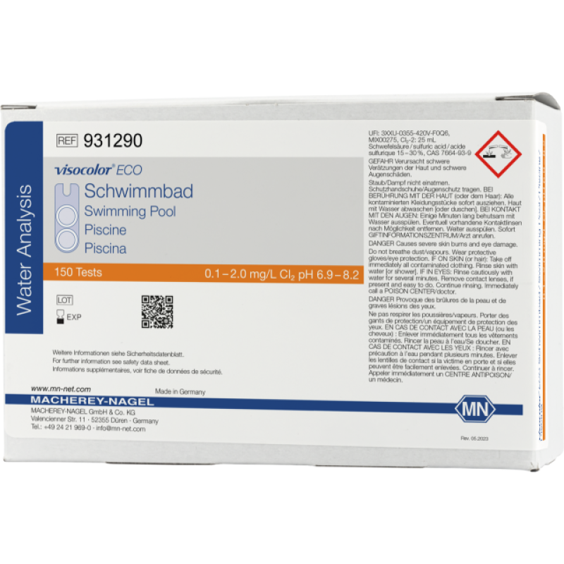 VISOCOLOR ECO Swimming pool (Chlorine + pH) colorimetric test kit - refill pack - measuring range: 0.1-2.0 mg/L Cl2 pH 6.9-8.2 sufficient for 150 determinations
