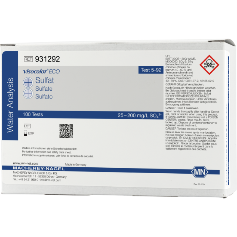 VISOCOLOR ECO Sulfate colorimetric test kit - refill pack - measuring range: 25-200 mg/L SO42- sufficient for 100 determinations