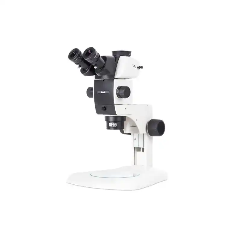 Motic SM7TR-P A1X stereo zoom microscope, trino, 8-56X, wd 90mm, 7:1
