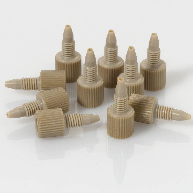 Fingertight One Piece 10-32 PEEK™ Male Nut/Ferrule for 1/16" OD Tubing, 10/pk, Comparable to OEM #(Agilent®) 5063-6591  
(PerkinElmer®) ED020005 
