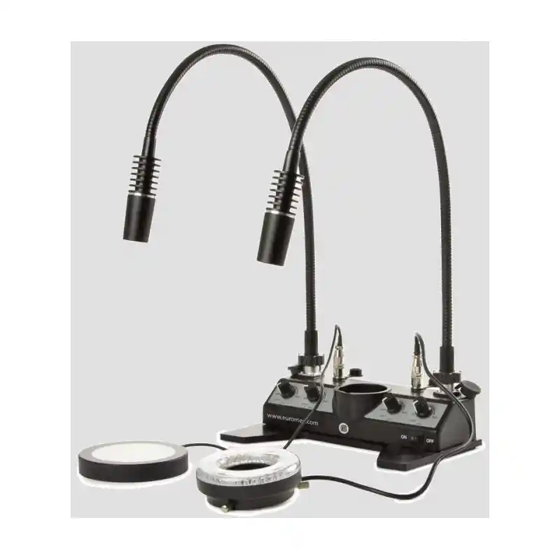 Euromex LE.5212 lighting station, white, 2 No. swan neck lamps, Ring lights, Transmitted light