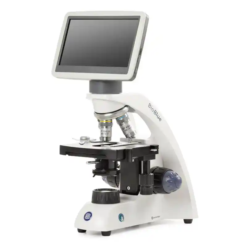 Euromex Microscope BioBlue, BB.4220-LCD, 7 inch LCD screen, SMP 4/10/S40x Objectives, DIN, 40x - 400x, 10x/18, LED 1W, Cross table
