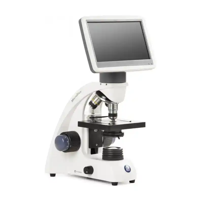 Euromex Microscope MicroBlue, MB.1051-LCD, 5.6 inch LCD screen, Achr. 4/10/S40x Objectives, DIN 35mm perf., 40x - 400x, LED 1W, Cross table