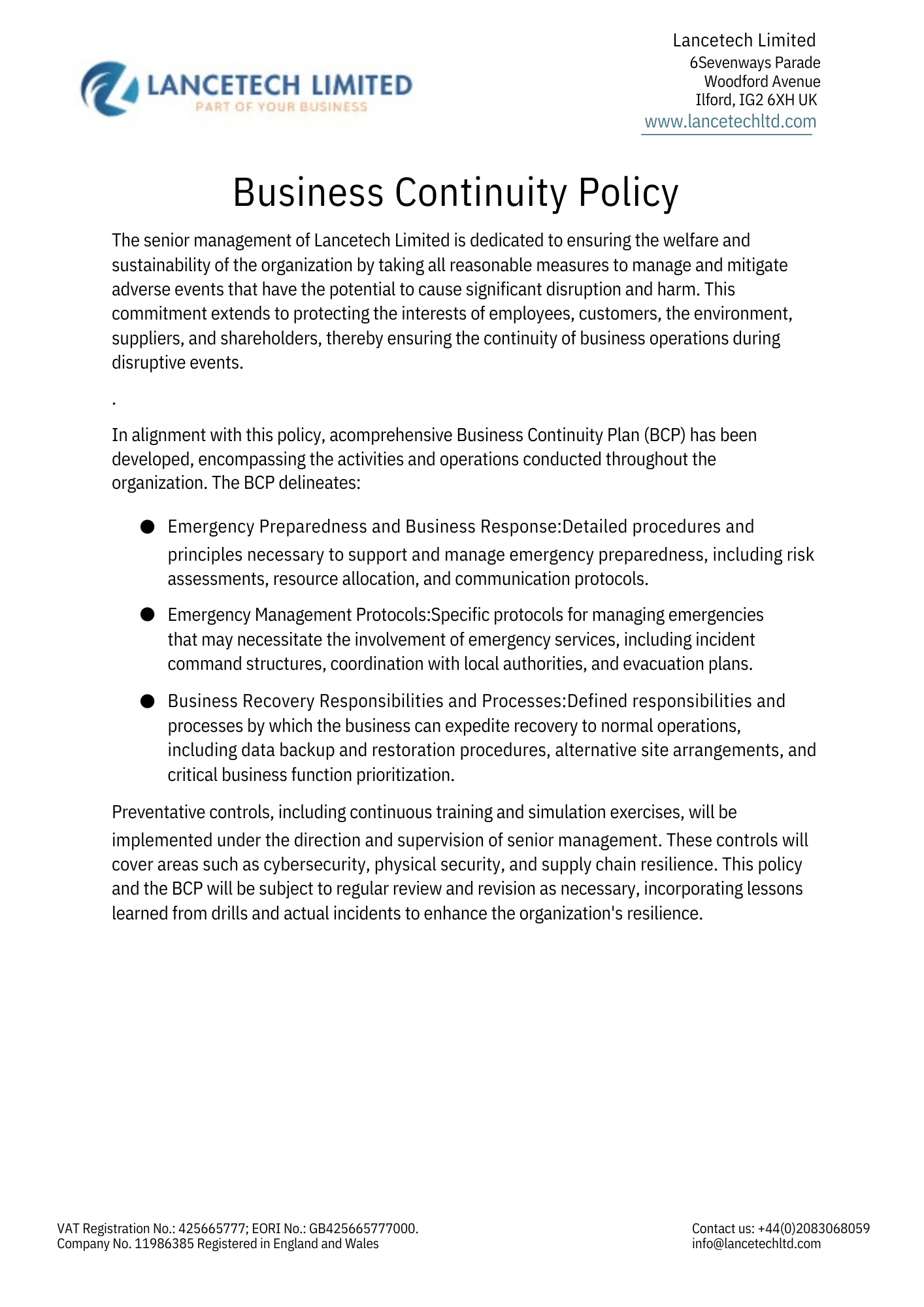 Business Continuity Policy