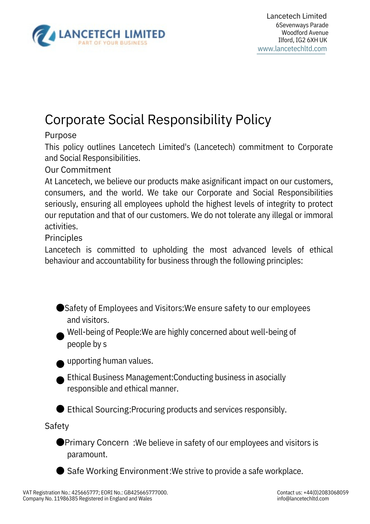 Corporate Social Responsibility Policy