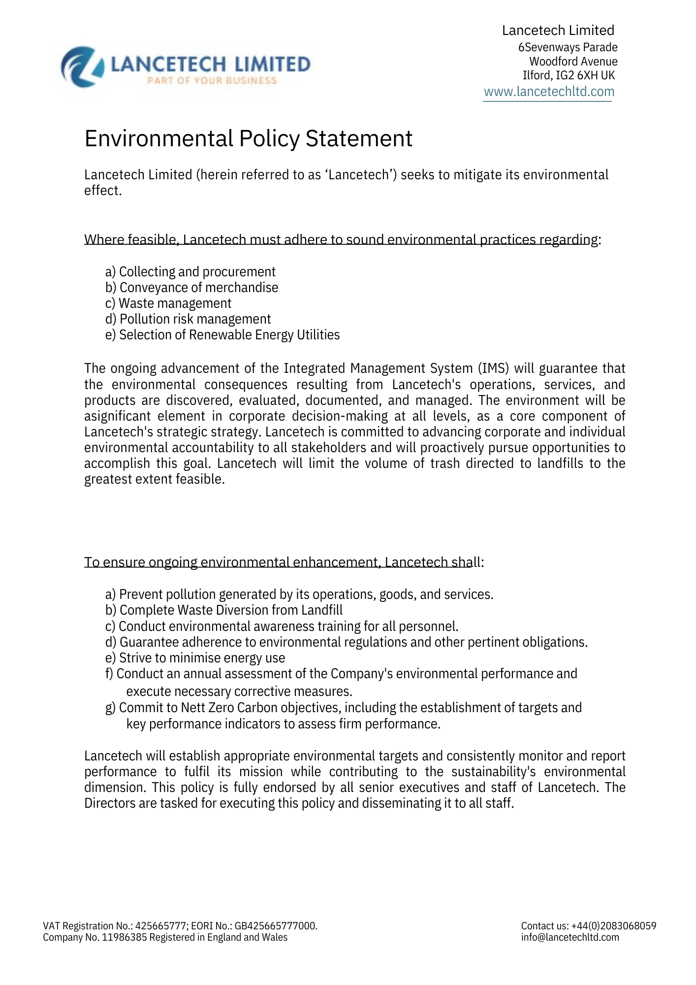 Environmental Policy Statement