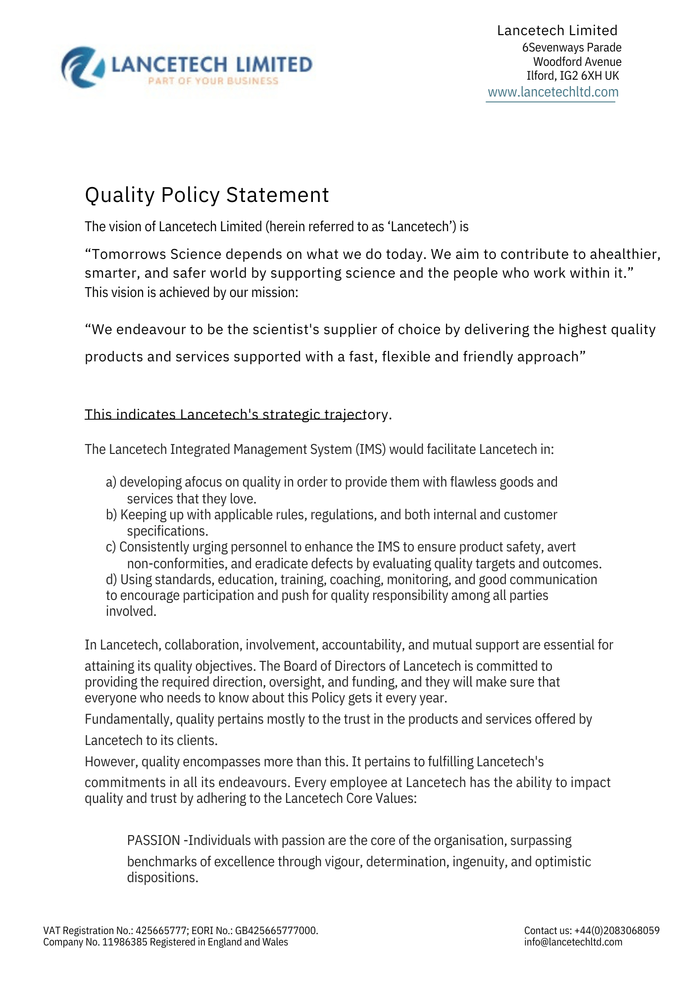 Quality Policy Statement